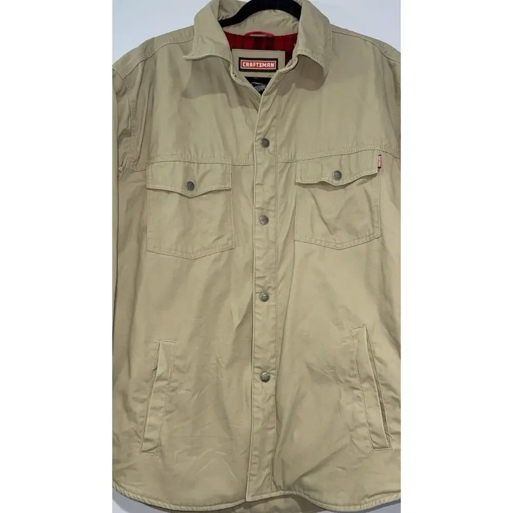 Craftsman Fleece Lined Work Jacket Snap Button Tan Canvas Men’s Size Large